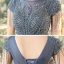 Chic / Belle Océan Bleu Transparentes Robe De Soirée 2020 Princesse Encolure Dégagée Manches Courtes Perlage Gland Longue Volants Dos Nu Robe De Ceremonie