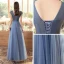 Chic / Belle Océan Bleu Transparentes Robe De Soirée 2020 Princesse Encolure Dégagée Manches Courtes Perlage Gland Longue Volants Dos Nu Robe De Ceremonie
