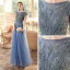 Chic / Belle Océan Bleu Transparentes Robe De Soirée 2020 Princesse Encolure Dégagée Manches Courtes Perlage Gland Longue Volants Dos Nu Robe De Ceremonie