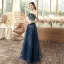 Chic / Belle Bleu Marine Robe De Soirée 2020 Princesse De l'épaule Manches Courtes Paillettes Longue Volants Dos Nu Robe De Ceremonie