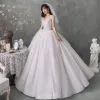Best Ivory Outdoor / Garden Wedding Dresses 2020 Ball Gown Spaghetti Straps Sleeveless Backless Appliques Flower Beading Glitter Tulle Floor-Length / Long Ruffle