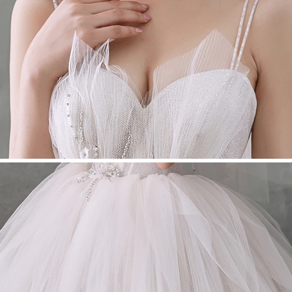 Best Ivory Outdoor / Garden Wedding Dresses 2020 Ball Gown Spaghetti Straps Sleeveless Backless Appliques Flower Beading Glitter Tulle Floor-Length / Long Ruffle
