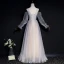 Élégant Gris Champagne Transparentes Robe De Soirée 2020 Princesse Encolure Dégagée Gonflée Manches Longues Paillettes Perlage Glitter Tulle Longue Volants Dos Nu Robe De Ceremonie