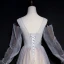 Élégant Gris Champagne Transparentes Robe De Soirée 2020 Princesse Encolure Dégagée Gonflée Manches Longues Paillettes Perlage Glitter Tulle Longue Volants Dos Nu Robe De Ceremonie