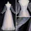 Élégant Gris Champagne Transparentes Robe De Soirée 2020 Princesse Encolure Dégagée Gonflée Manches Longues Paillettes Perlage Glitter Tulle Longue Volants Dos Nu Robe De Ceremonie