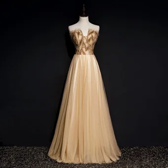 Chic Belle Doré Dansant Robe De Bal 2020 Princesse Amoureux Sans Manches Perlage Glitter Tulle Longue Volants Dos Nu Robe De Ceremonie
