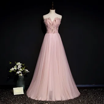 Chic Belle Rougissant Rose Robe De Soirée 2020 Princesse Amoureux Sans Manches Perlage Glitter Tulle Longue Volants Dos Nu Robe De Ceremonie