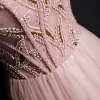 Chic / Beautiful Blushing Pink Evening Dresses  2020 A-Line / Princess Sweetheart Sleeveless Beading Glitter Tulle Floor-Length / Long Ruffle Backless Formal Dresses