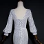 Scintillantes Gris Paillettes Robe De Soirée 2020 Trompette / Sirène V-Cou Gonflée Manches Longues Longue Dos Nu Robe De Ceremonie