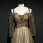 Chic / Beautiful Army Green Evening Dresses  2020 A-Line / Princess Spaghetti Straps Puffy Long Sleeve Beading Sash Floor-Length / Long Ruffle Backless Formal Dresses