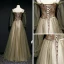 Chic / Beautiful Army Green Evening Dresses  2020 A-Line / Princess Spaghetti Straps Puffy Long Sleeve Beading Sash Floor-Length / Long Ruffle Backless Formal Dresses