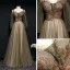 Chic / Beautiful Army Green Evening Dresses  2020 A-Line / Princess Spaghetti Straps Puffy Long Sleeve Beading Sash Floor-Length / Long Ruffle Backless Formal Dresses