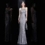 Sexy Gris Robe De Soirée 2020 Trompette / Sirène Encolure Dégagée Sans Manches Paillettes Gland Longue Volants Dos Nu Robe De Ceremonie