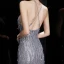 Sexy Gris Robe De Soirée 2020 Trompette / Sirène Encolure Dégagée Sans Manches Paillettes Gland Longue Volants Dos Nu Robe De Ceremonie