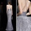 Sexy Gris Robe De Soirée 2020 Trompette / Sirène Encolure Dégagée Sans Manches Paillettes Gland Longue Volants Dos Nu Robe De Ceremonie