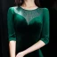 Affordable Dark Green Velour Winter Evening Dresses  2020 Trumpet / Mermaid See-through Scoop Neck 3/4 Sleeve Rhinestone Floor-Length / Long Formal Dresses