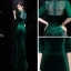 Affordable Dark Green Velour Winter Evening Dresses  2020 Trumpet / Mermaid See-through Scoop Neck 3/4 Sleeve Rhinestone Floor-Length / Long Formal Dresses