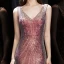 Sparkly Burgundy Sequins Evening Dresses  2020 Trumpet / Mermaid V-Neck Sleeveless Floor-Length / Long Ruffle Backless Formal Dresses