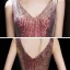 Sparkly Burgundy Sequins Evening Dresses  2020 Trumpet / Mermaid V-Neck Sleeveless Floor-Length / Long Ruffle Backless Formal Dresses