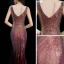 Sparkly Burgundy Sequins Evening Dresses  2020 Trumpet / Mermaid V-Neck Sleeveless Floor-Length / Long Ruffle Backless Formal Dresses