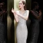 Scintillantes Argenté Paillettes Robe De Soirée 2020 Trompette / Sirène Col v profond Sans Manches Longue Dos Nu Robe De Ceremonie