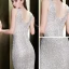 Scintillantes Argenté Paillettes Robe De Soirée 2020 Trompette / Sirène Col v profond Sans Manches Longue Dos Nu Robe De Ceremonie