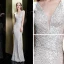 Scintillantes Argenté Paillettes Robe De Soirée 2020 Trompette / Sirène Col v profond Sans Manches Longue Dos Nu Robe De Ceremonie