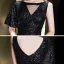 Scintillantes Noire Paillettes Robe De Soirée 2020 Trompette / Sirène Encolure Carrée Une épaule Manches Courtes Longue Volants Dos Nu Robe De Ceremonie