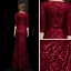 Sexy Bordeaux Paillettes Robe De Soirée 2020 Trompette / Sirène Col v profond 3/4 Manches Fendue devant Longue Robe De Ceremonie