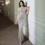 Scintillantes Champagne Paillettes Robe De Soirée 2020 Trompette / Sirène Col Haut 1/2 Manches Perlage Longue Volants Dos Nu Robe De Ceremonie