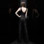 Scintillantes Noire Paillettes Combinaison 2020 V-Cou Sans Manches Longue Volants Dos Nu Robe De Soirée