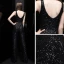Scintillantes Noire Paillettes Combinaison 2020 V-Cou Sans Manches Longue Volants Dos Nu Robe De Soirée