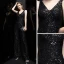 Scintillantes Noire Paillettes Combinaison 2020 V-Cou Sans Manches Longue Volants Dos Nu Robe De Soirée
