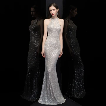 Affordable Silver Sequins Evening Dresses 2020 Trumpet Mermaid Scoop Neck Sleeveless Floor Length Long Formal Dresses