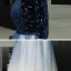 Chic / Belle Bleu Marine Dégradé De Couleur Blanche Daim Robe De Soirée 2020 Princesse De l'épaule 1/2 Manches Paillettes Ceinture Longue Volants Dos Nu