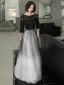 Abordable Noire Dégradé De Couleur Blanche Robe De Soirée 2020 Princesse Transparentes Encolure Dégagée 3/4 Manches Étoile Paillettes Longue Volants Robe De Ceremonie