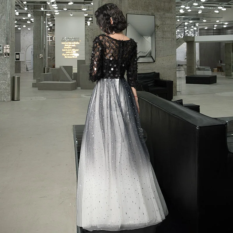 sachin and babi light blue dress Affordable Black Gradient Color White Evening Dresses 2020 A Line Princess  See Through Scoop Neck 3 4 Sleeve Star Sequins Floor Length Long Ruffle Formal  Dresses