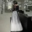 Abordable Noire Dégradé De Couleur Blanche Robe De Soirée 2020 Princesse Transparentes Encolure Dégagée 3/4 Manches Étoile Paillettes Longue Volants Robe De Ceremonie