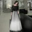Abordable Noire Dégradé De Couleur Blanche Robe De Soirée 2020 Princesse Transparentes Encolure Dégagée 3/4 Manches Étoile Paillettes Longue Volants Robe De Ceremonie