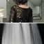 Abordable Noire Dégradé De Couleur Blanche Robe De Soirée 2020 Princesse Transparentes Encolure Dégagée 3/4 Manches Étoile Paillettes Longue Volants Robe De Ceremonie