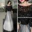 Abordable Noire Dégradé De Couleur Blanche Robe De Soirée 2020 Princesse Transparentes Encolure Dégagée 3/4 Manches Étoile Paillettes Longue Volants Robe De Ceremonie