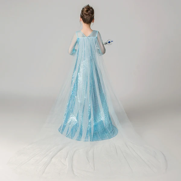 Frozen movie-kostuum Jade Groen Pailletten Verjaardag Bloemenmeisjes Jurken 2020 A lijn Ronde Hals Doorzichtige 3/4 Mouwen Rhinestone Watteau Train Ruglooze Jurken Voor Bruiloft