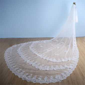 Modest Simple White 2017 Tulle Lace Wedding Appliques Wedding Veils