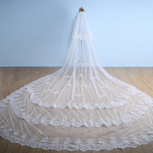 Simple Blanche 2017 Tulle En Dentelle Mariage Appliques Voile De Mariée