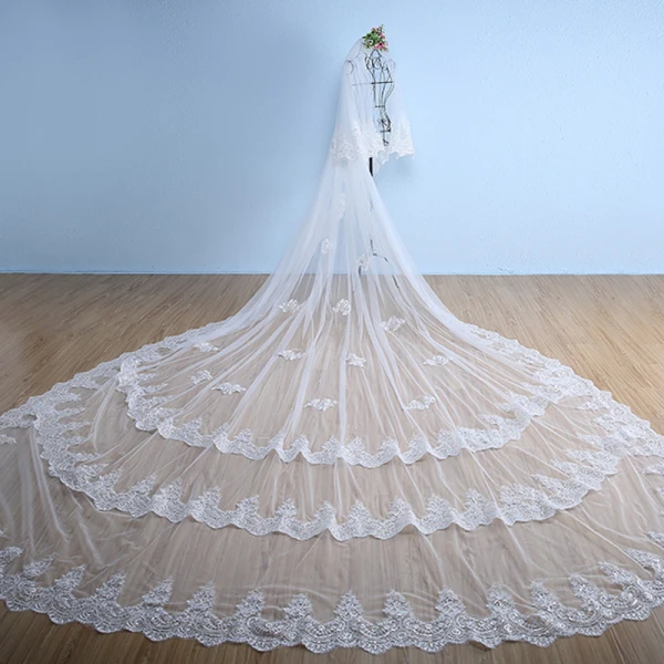 Simple Blanche 2017 Tulle En Dentelle Mariage Appliques Voile De Mariée