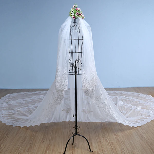 Simple Blanche 2017 Tulle En Dentelle Mariage Appliques Voile De Mariée