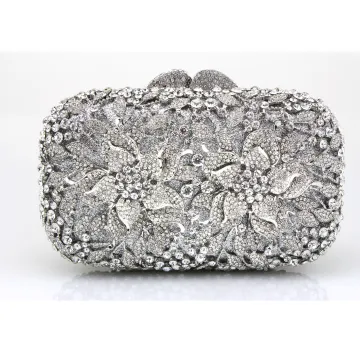 Najpiękniejsze Ekskluzywne Srebrny Kopertówki Frezowanie Przebili Rhinestone Metal Wieczorowe Akcesoria 2019