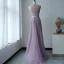 Illusion Lavande Transparentes Robe De Soirée 2020 Princesse Encolure Dégagée Sans Manches Appliques Fleur Perlage Noeud Ceinture Train De Balayage Volants Robe De Ceremonie