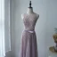Illusion Lavande Transparentes Robe De Soirée 2020 Princesse Encolure Dégagée Sans Manches Appliques Fleur Perlage Noeud Ceinture Train De Balayage Volants Robe De Ceremonie