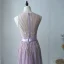 Illusion Lavande Transparentes Robe De Soirée 2020 Princesse Encolure Dégagée Sans Manches Appliques Fleur Perlage Noeud Ceinture Train De Balayage Volants Robe De Ceremonie